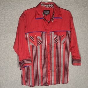 Vibrant Red Striped Men's Casual Shirt